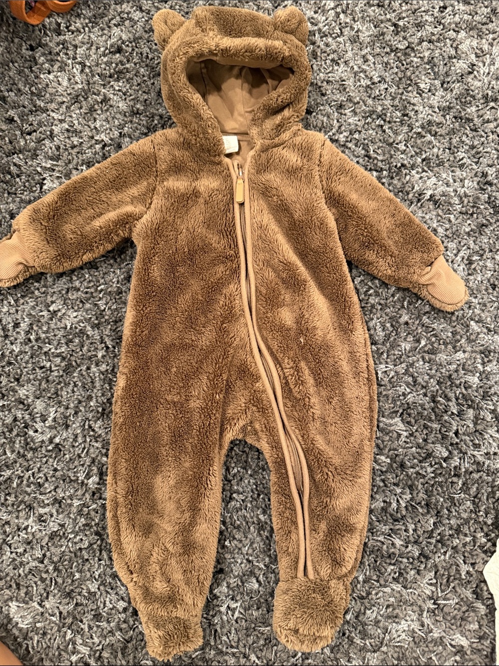 H&M Brown Teddy Bear Hooded Fleece One-Piece